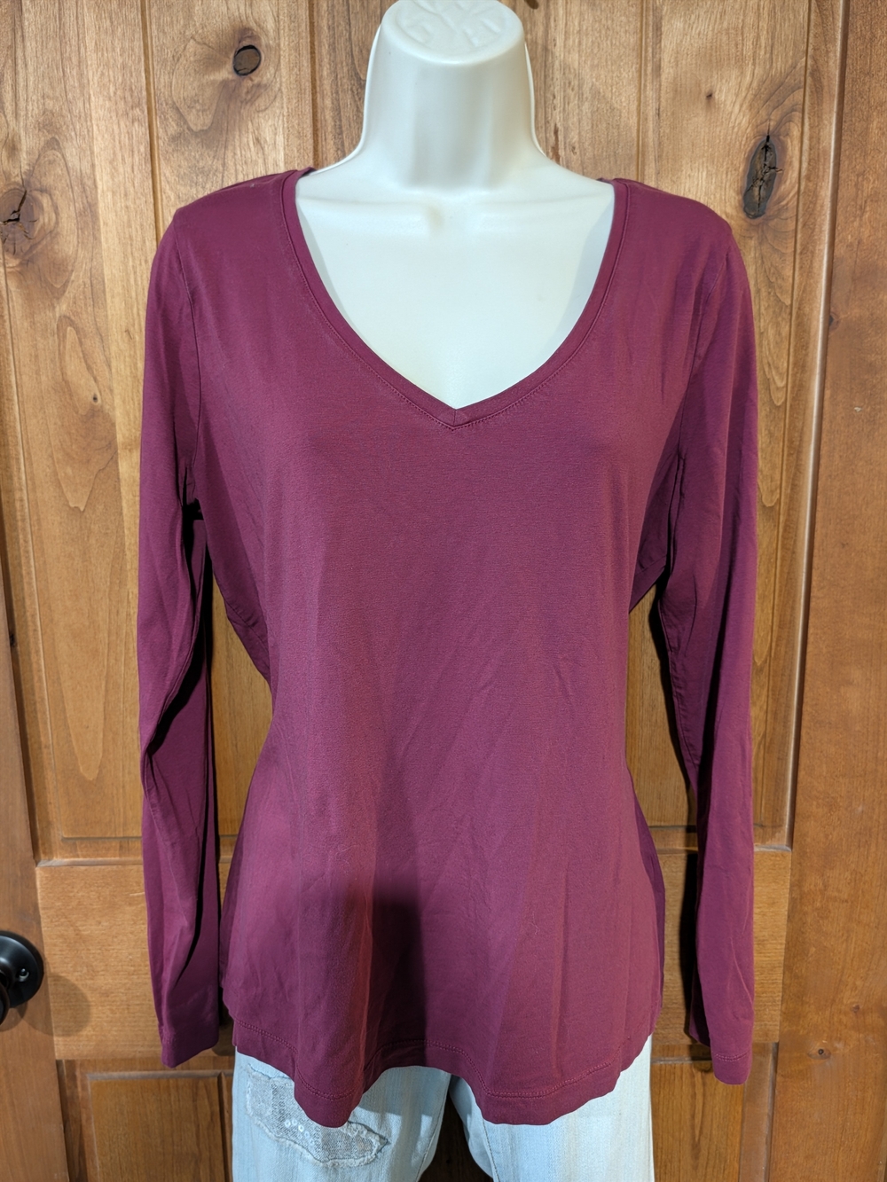 Lands' End Women's Long Sleeve V-Neck Top - Burgundy